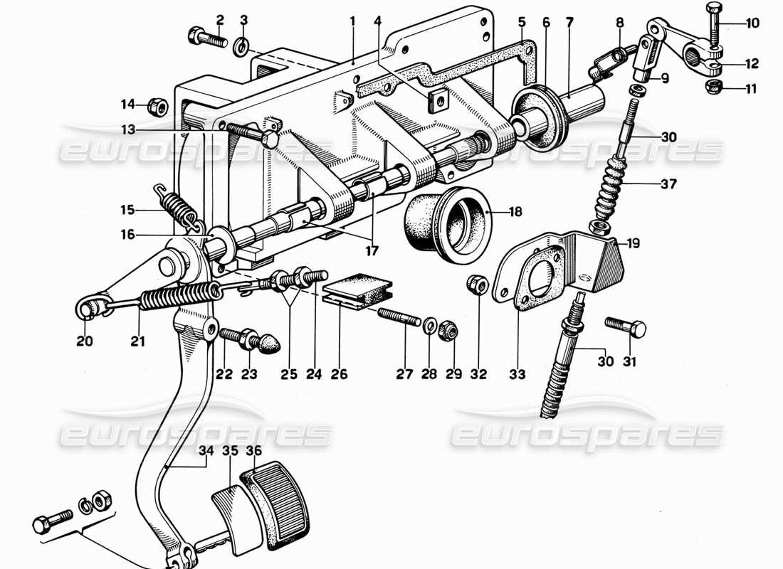 Ferrari 365 GT 2+2 (Mechanical) Pedal Board - Clutch Control Parts Diagram