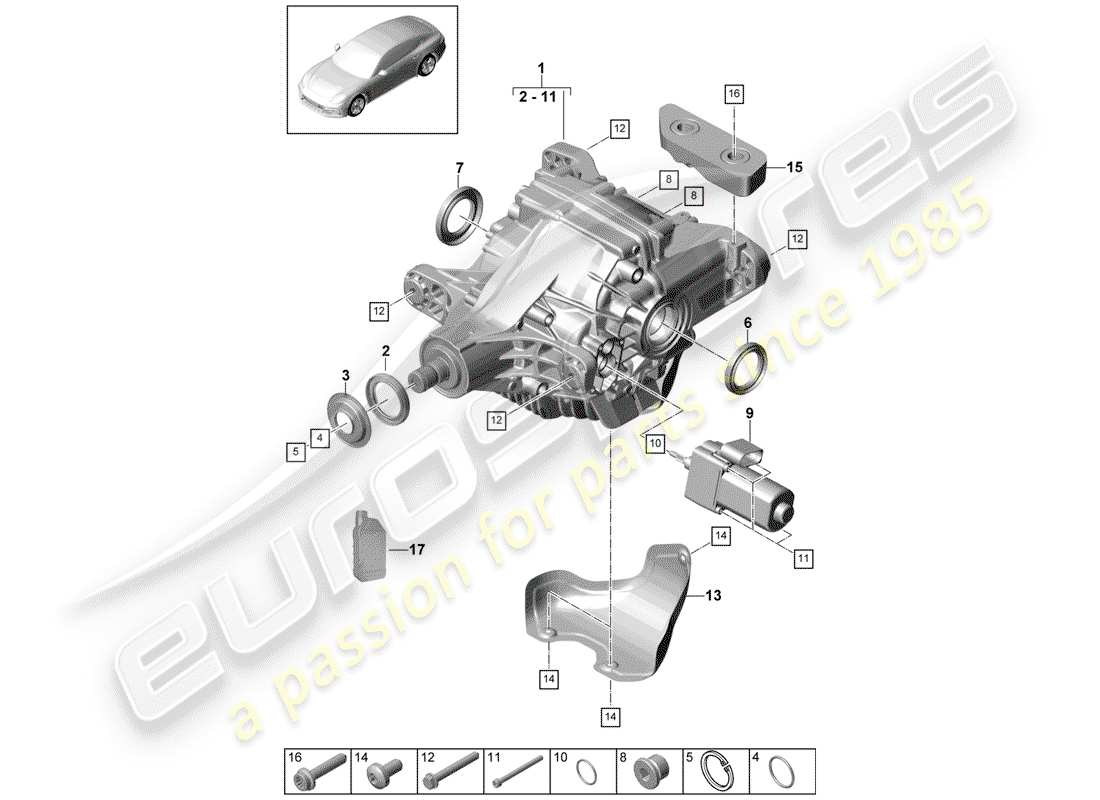 Porsche Panamera 971 (2017) rear axle differential Parts Diagram