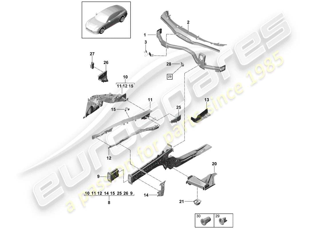 Porsche Panamera 971 (2017) front end Parts Diagram