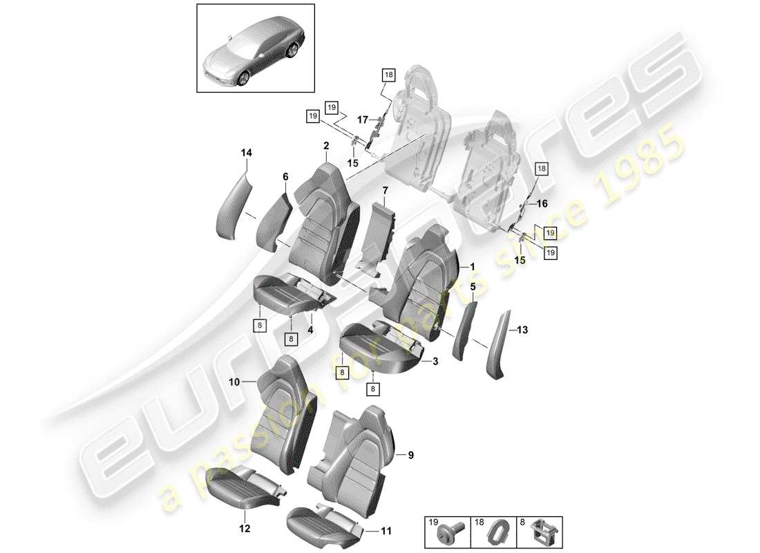Porsche Panamera 971 (2017) SEAT Parts Diagram