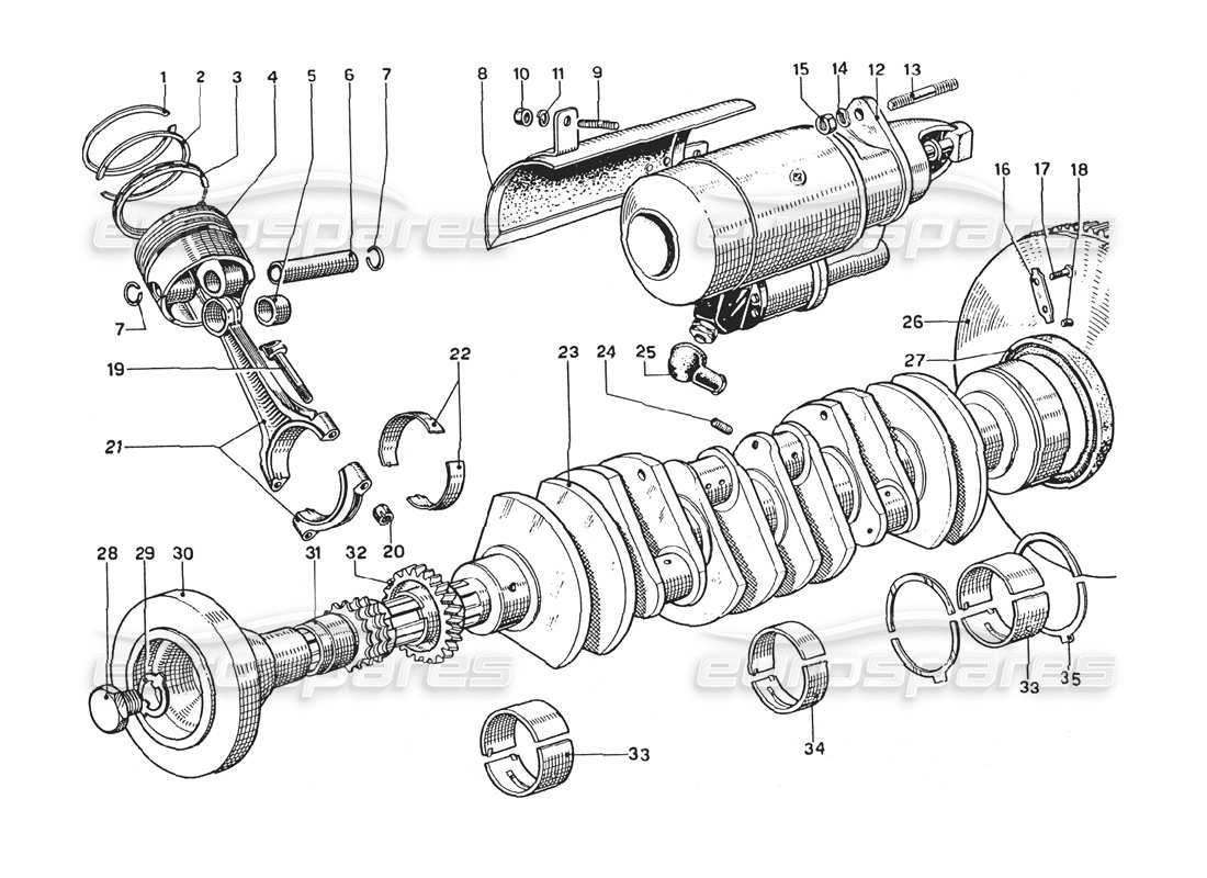 Ferrari 275 GTB4 crankshaft - connecting rods and pistons Parts Diagram