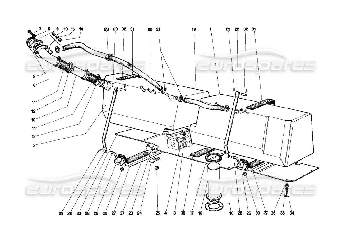 Ferrari Testarossa (1990) Fuel Tanks (for US - SA and CH88) Parts Diagram