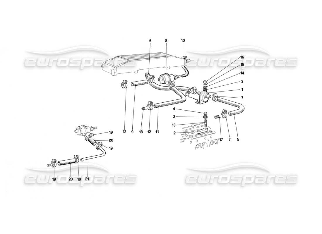 Ferrari Testarossa (1990) Fuel Injection System - Valves and Lines Parts Diagram