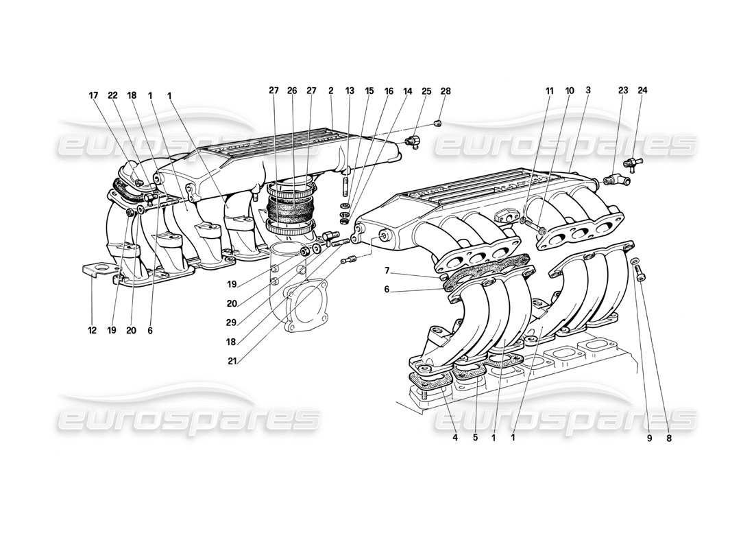 Ferrari Testarossa (1990) Air Intake Manifolds Parts Diagram