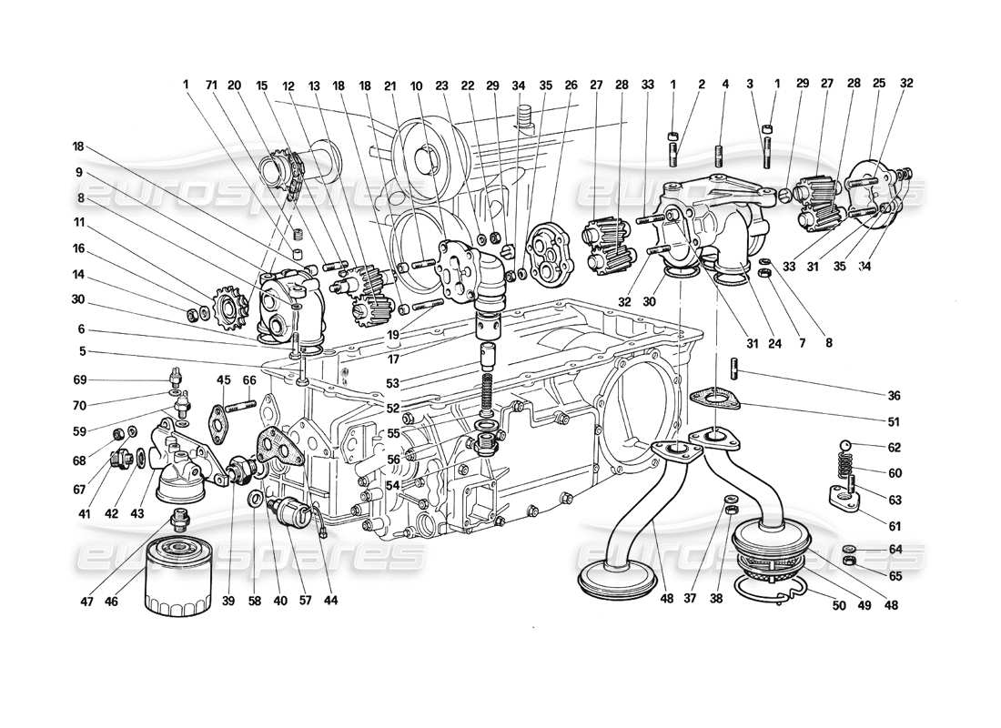 Ferrari Testarossa (1990) Lubrication -Pumps and Oil Filter Parts Diagram