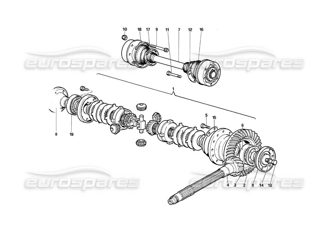 Ferrari Testarossa (1990) Differential & Axle Shafts Parts Diagram