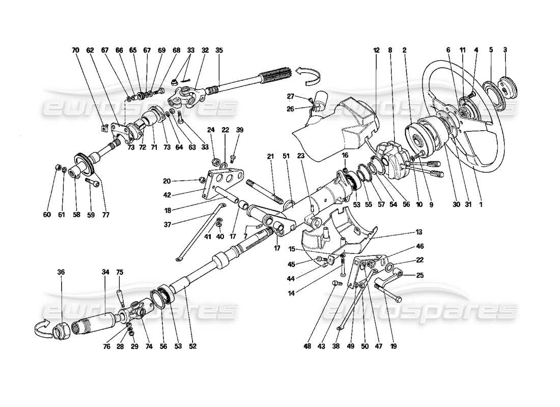 Ferrari Testarossa (1990) Steering Column (Starting From Car No. 75997 To Car No. 80422) Parts Diagram