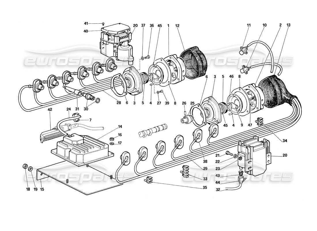 Ferrari Testarossa (1990) engine ignition Parts Diagram