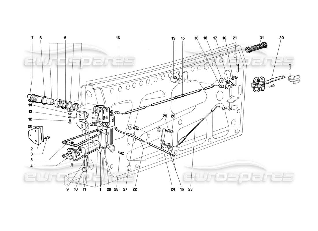 Ferrari Testarossa (1990) Door - Locking Device Parts Diagram