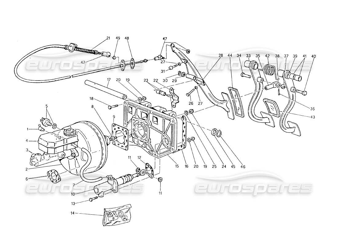 Maserati Biturbo 2.5 (1984) Pedal Assy - Brake Booster - Clutch Pump Parts Diagram
