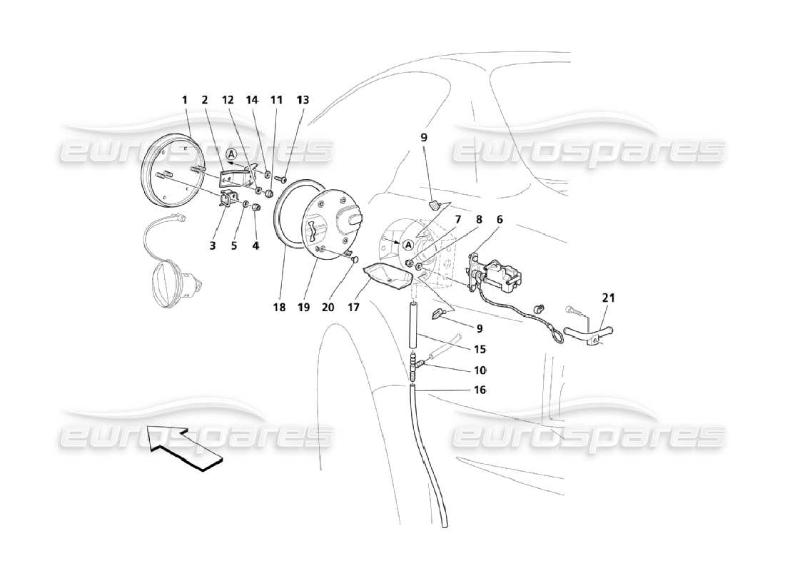 Maserati QTP. (2006) 4.2 Fuel Door And Controls Parts Diagram