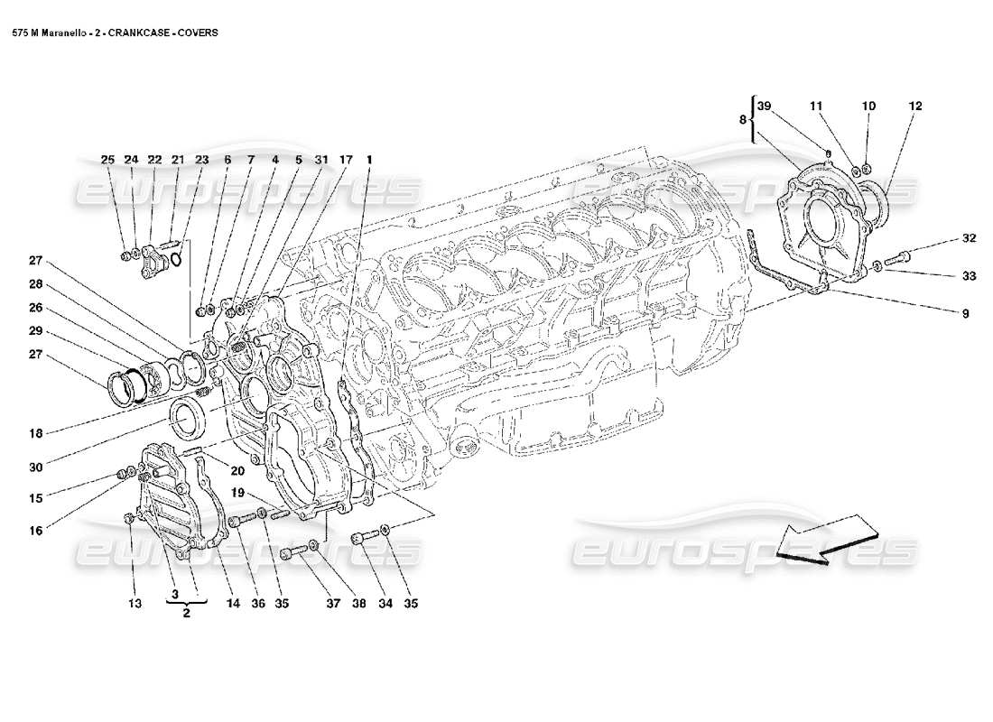 Ferrari 575M Maranello crankcase covers Parts Diagram