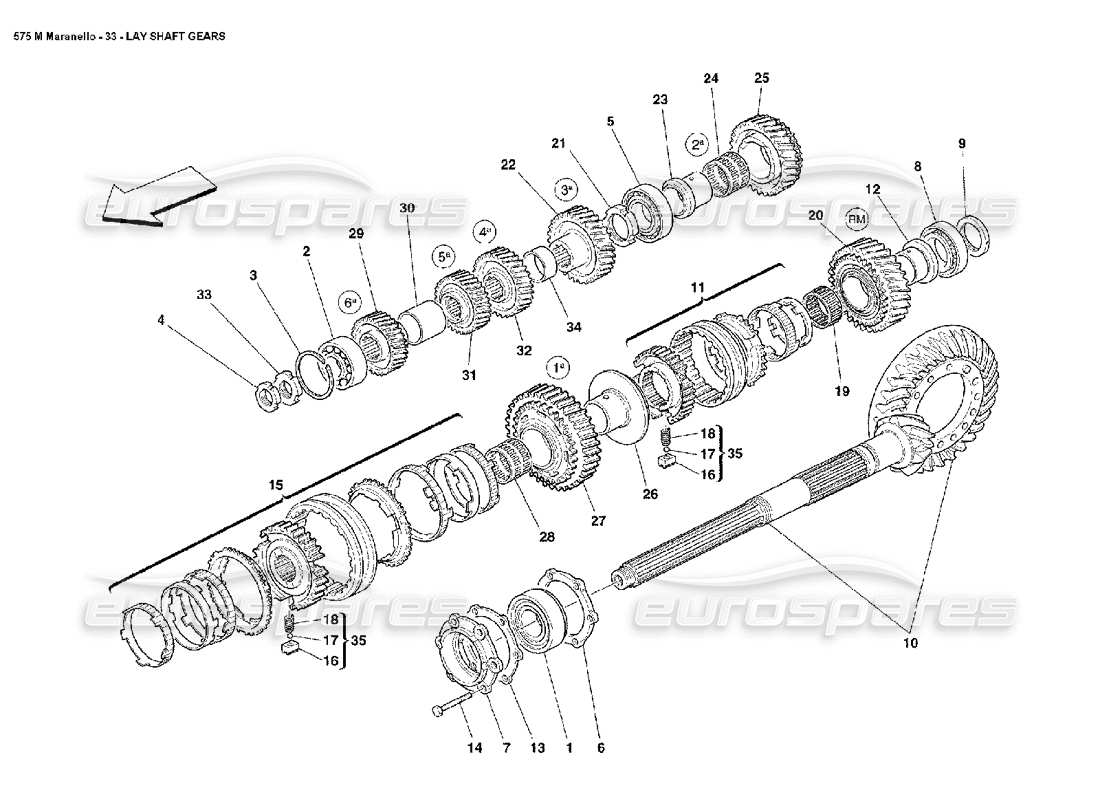Ferrari 575M Maranello Lay Shaft Gears Parts Diagram