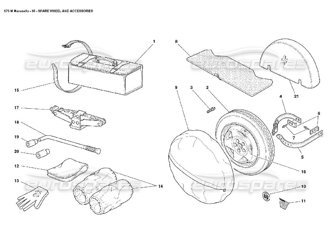Ferrari 575M Maranello Spare Wheel and Accessories Parts Diagram