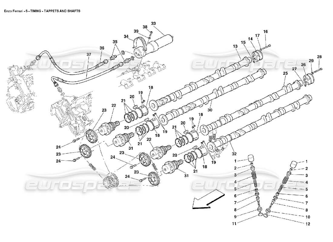 Ferrari Enzo Timing Tappets and Shafts Parts Diagram