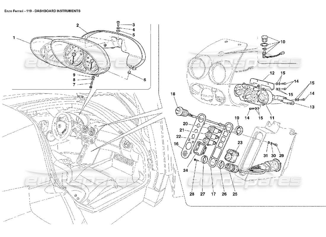 Ferrari Enzo dashboard instruments Parts Diagram