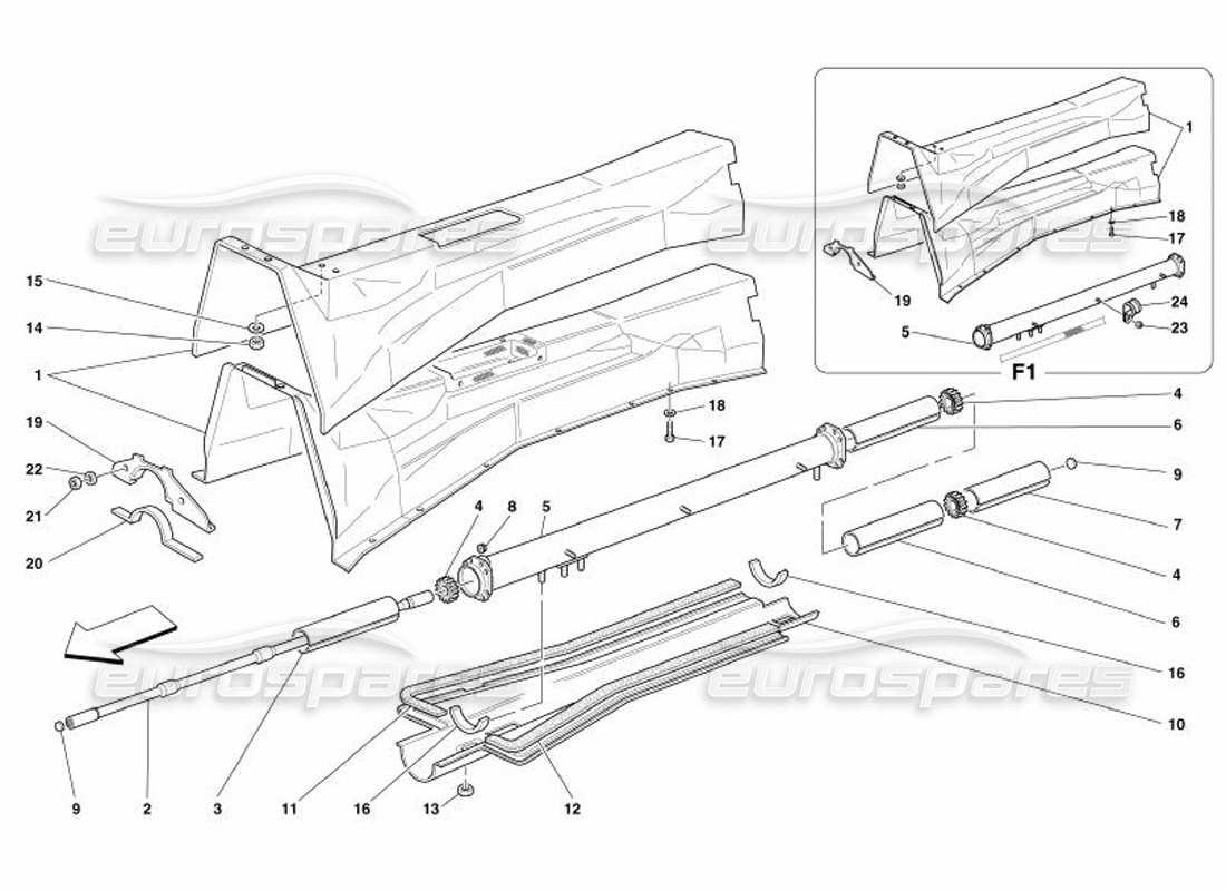 Ferrari 575 Superamerica Engine-Gearbox Connecting Tube and Insulation Part Diagram