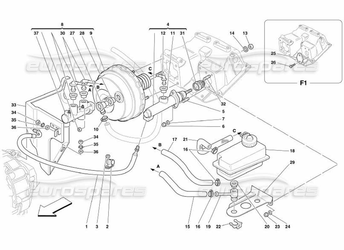 Ferrari 575 Superamerica Brake and Clutch Hydraulic System Parts Diagram