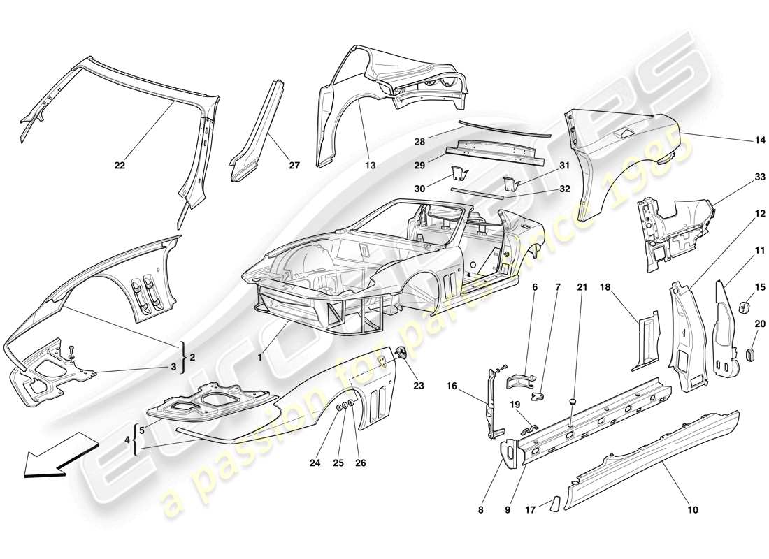 Ferrari 575 Superamerica Body - Outer Trims Part Diagram