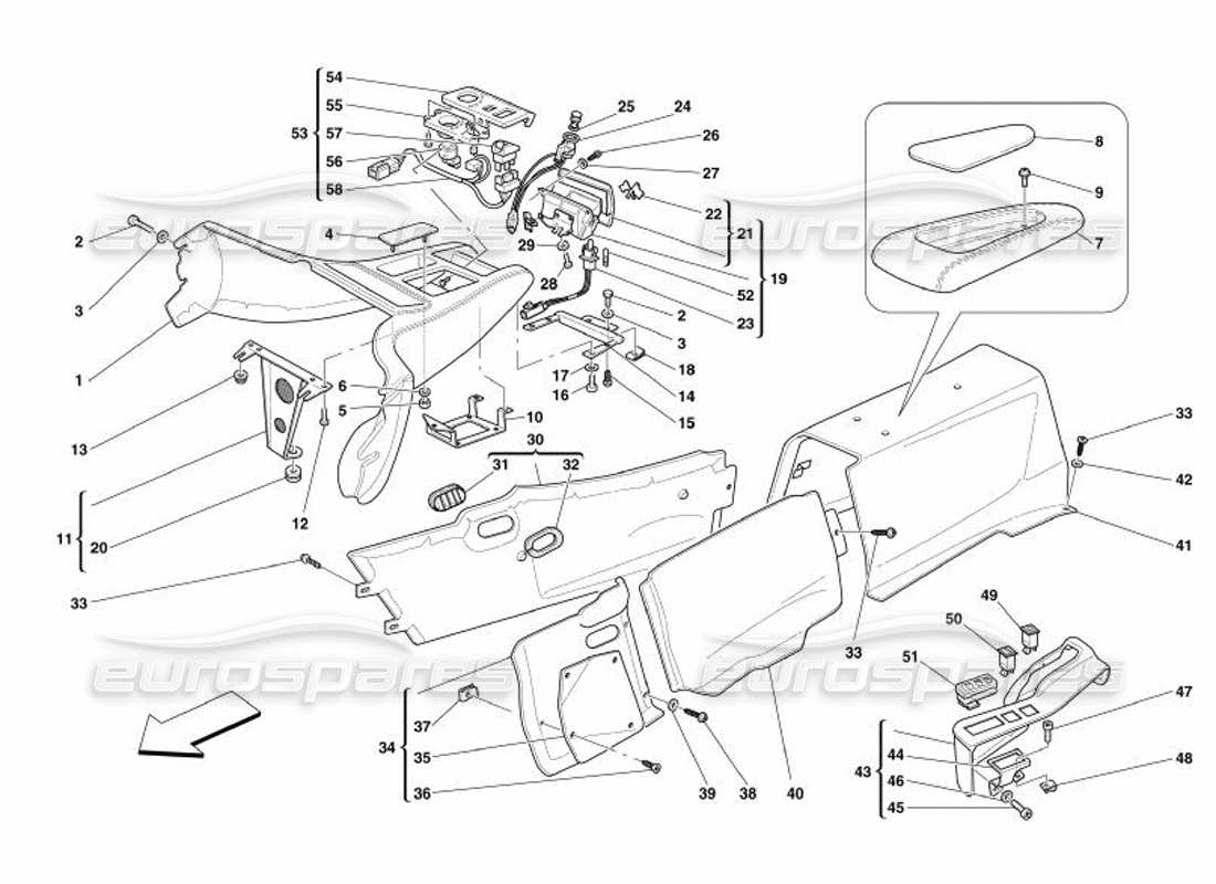 Ferrari 575 Superamerica Tunnel - Framework and Accessories Part Diagram