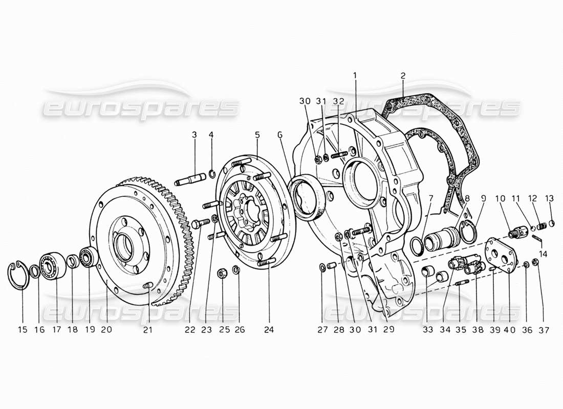 Ferrari 206 GT Dino (1969) Flywheel and Iritermediate Gear Box Housing Parts Diagram