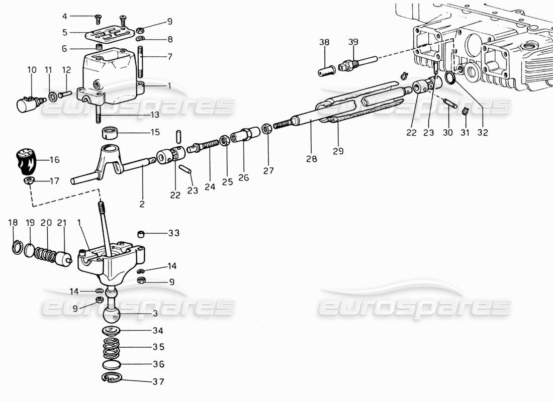 Ferrari 206 GT Dino (1969) Outside Gear Box Controls Part Diagram