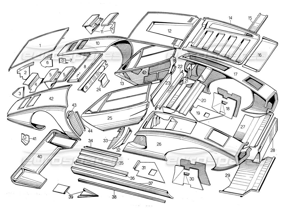 Lamborghini Countach LP400 Outer coverines Part Diagram
