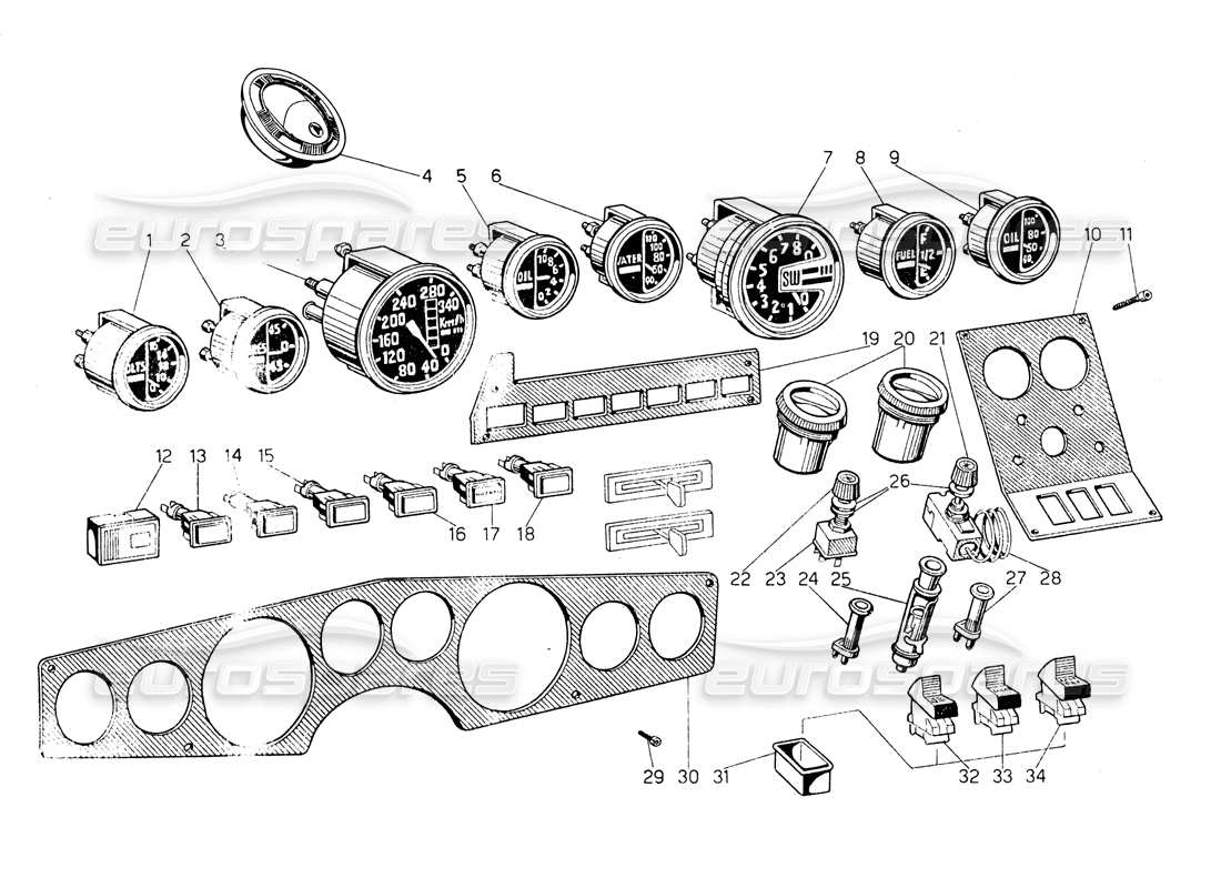 Lamborghini Countach LP400 Instruments Part Diagram