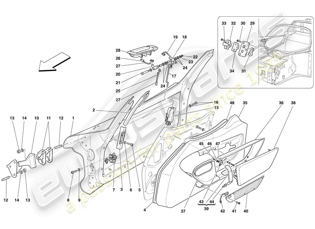 Maserati MC12 Doors - Opening Control, Framework and Coverings Parts Diagram