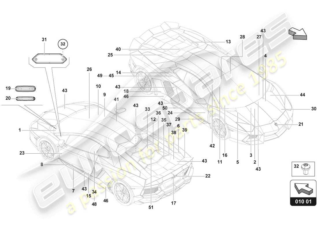 Lamborghini LP720-4 Coupe 50 (2014) type plates Part Diagram