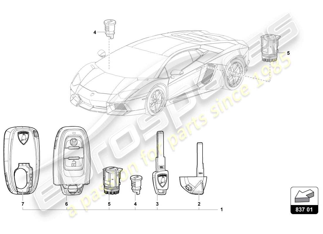 Lamborghini LP720-4 Coupe 50 (2014) LOCK CYLINDER WITH KEYS Part Diagram