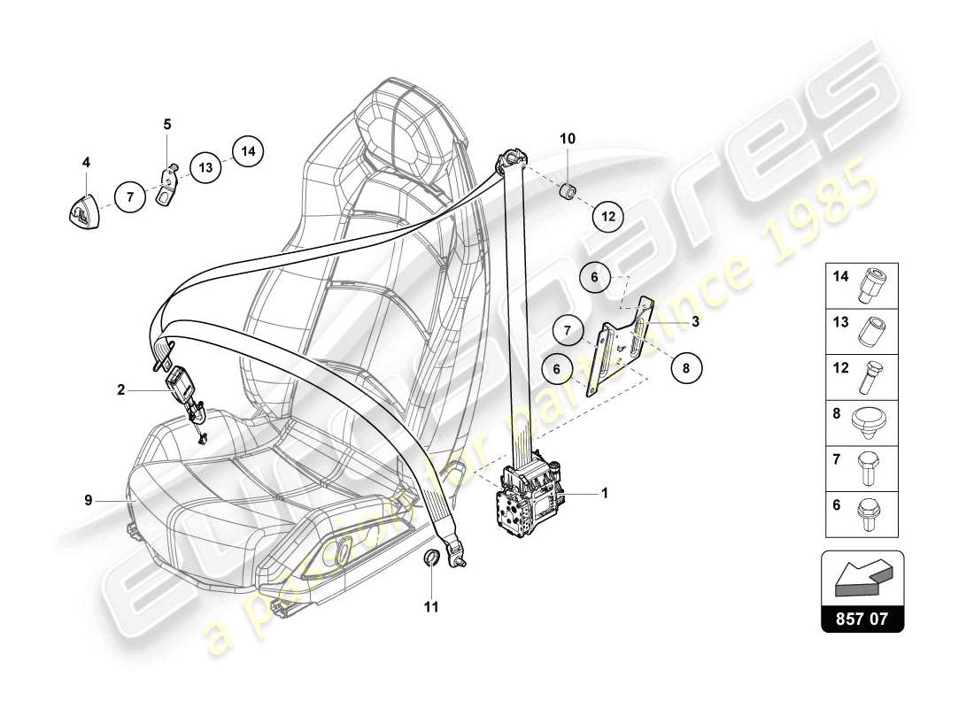 Lamborghini LP720-4 Coupe 50 (2014) 3-POINT SAFETY BELT WITH WARNING CONTACT Part Diagram