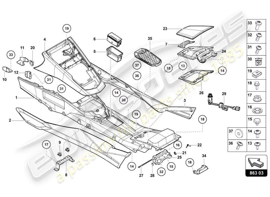 Lamborghini LP720-4 Coupe 50 (2014) TUNNEL Parts Diagram