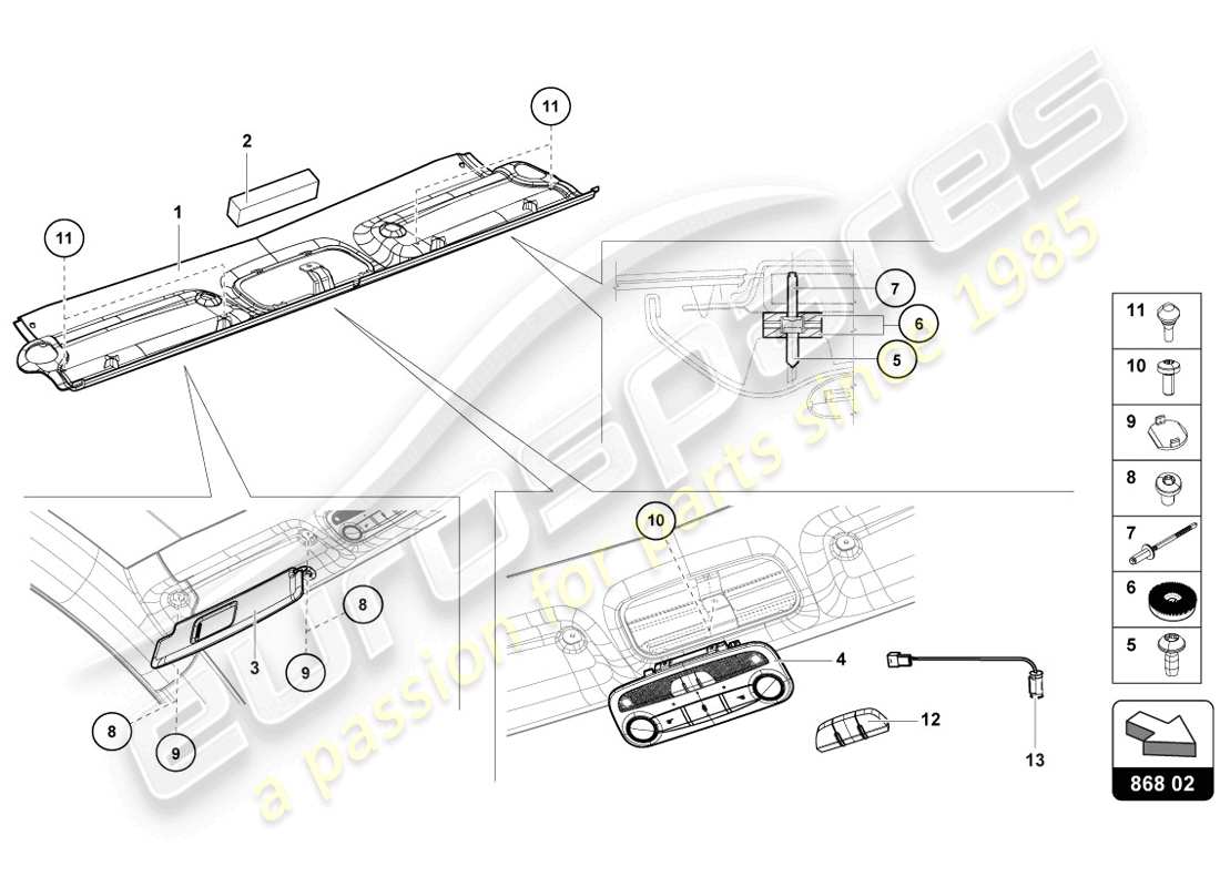 Lamborghini LP720-4 Coupe 50 (2014) ROOF FRAME TRIM Parts Diagram