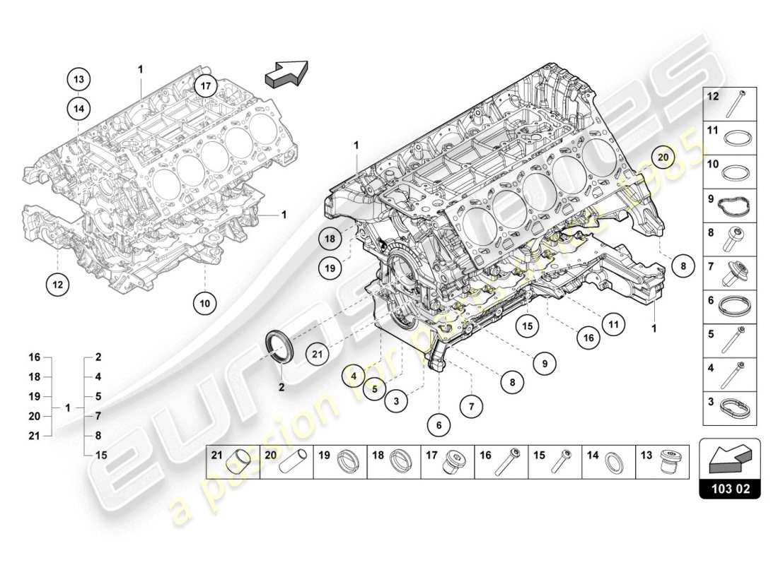 Lamborghini Evo Coupe 2WD (2020) engine block Part Diagram
