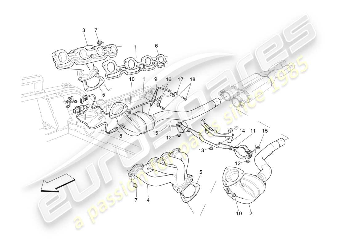 Maserati GranTurismo (2011) pre-catalytic converters and catalytic converters Part Diagram