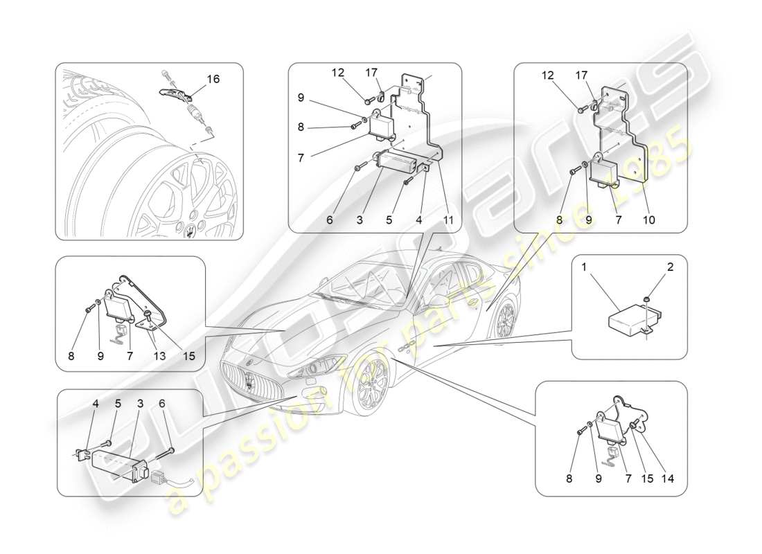 Maserati GranTurismo (2011) TYRE PRESSURE MONITORING SYSTEM Part Diagram