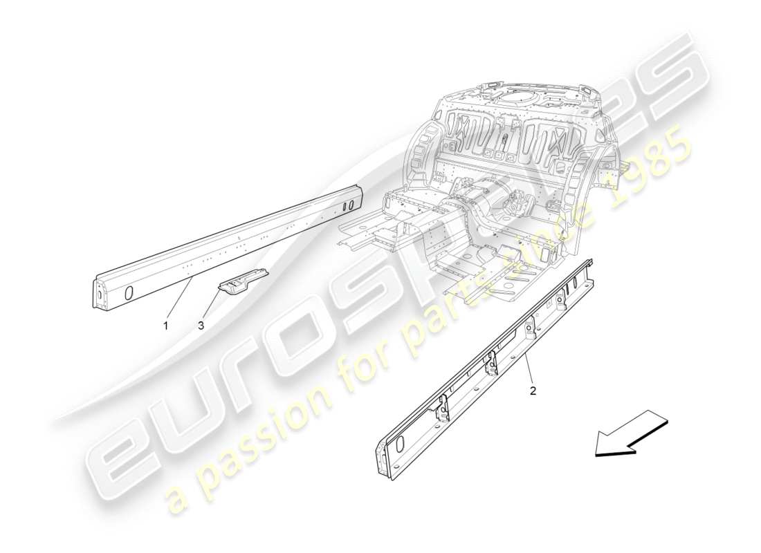 Maserati GranTurismo (2011) central structural frames and sheet panels Part Diagram