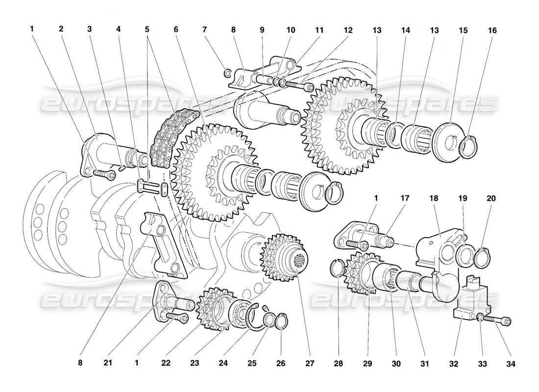 Lamborghini Diablo SE30 (1995) timing system Parts Diagram