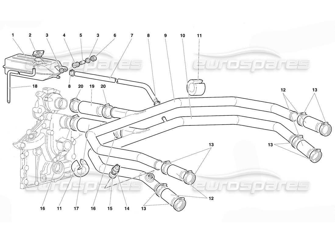 Lamborghini Diablo SE30 (1995) Water Cooling System Parts Diagram
