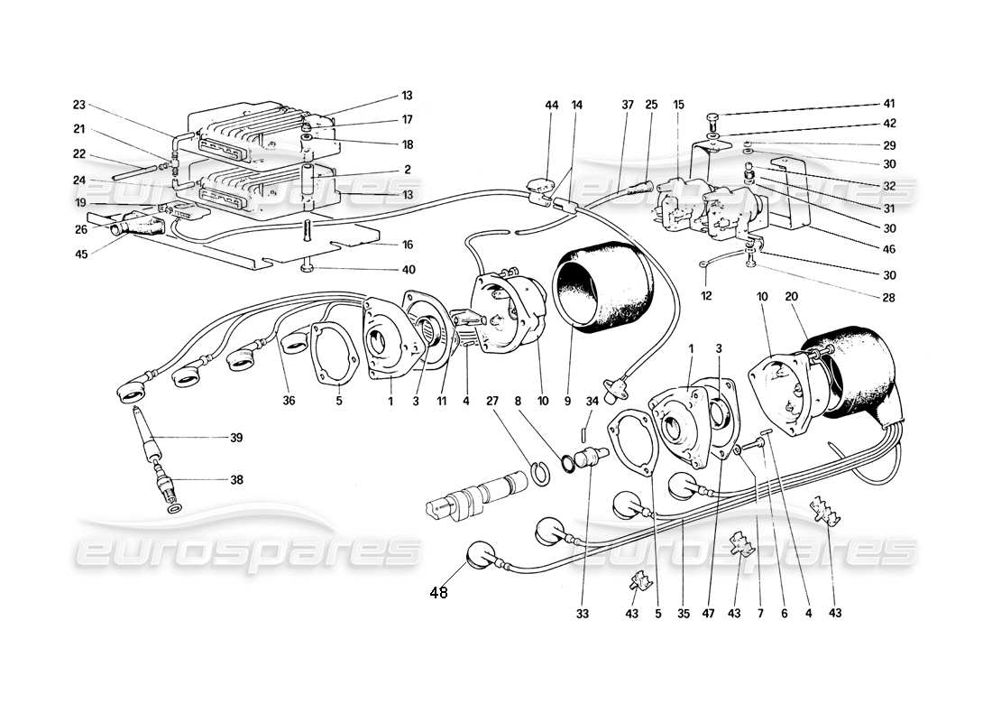 Ferrari 308 Quattrovalvole (1985) engine ignition Parts Diagram