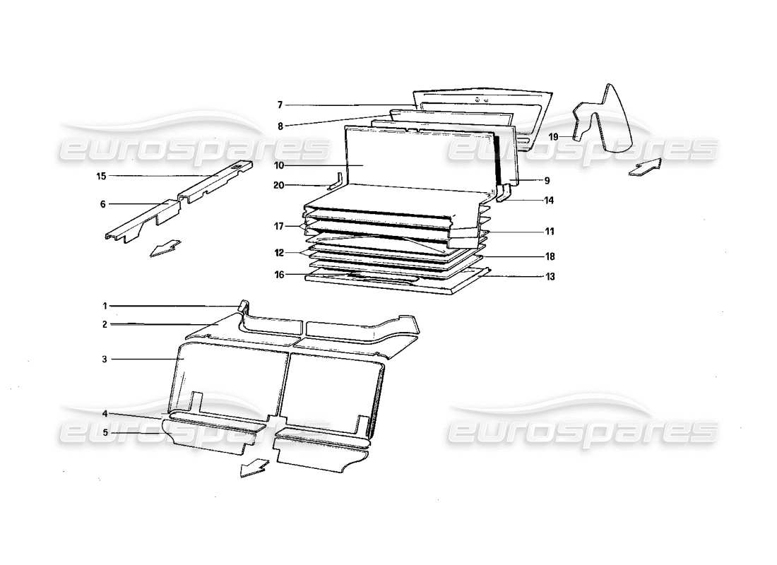 Ferrari 308 Quattrovalvole (1985) Passenger and Luggage Compartments Insulation Parts Diagram