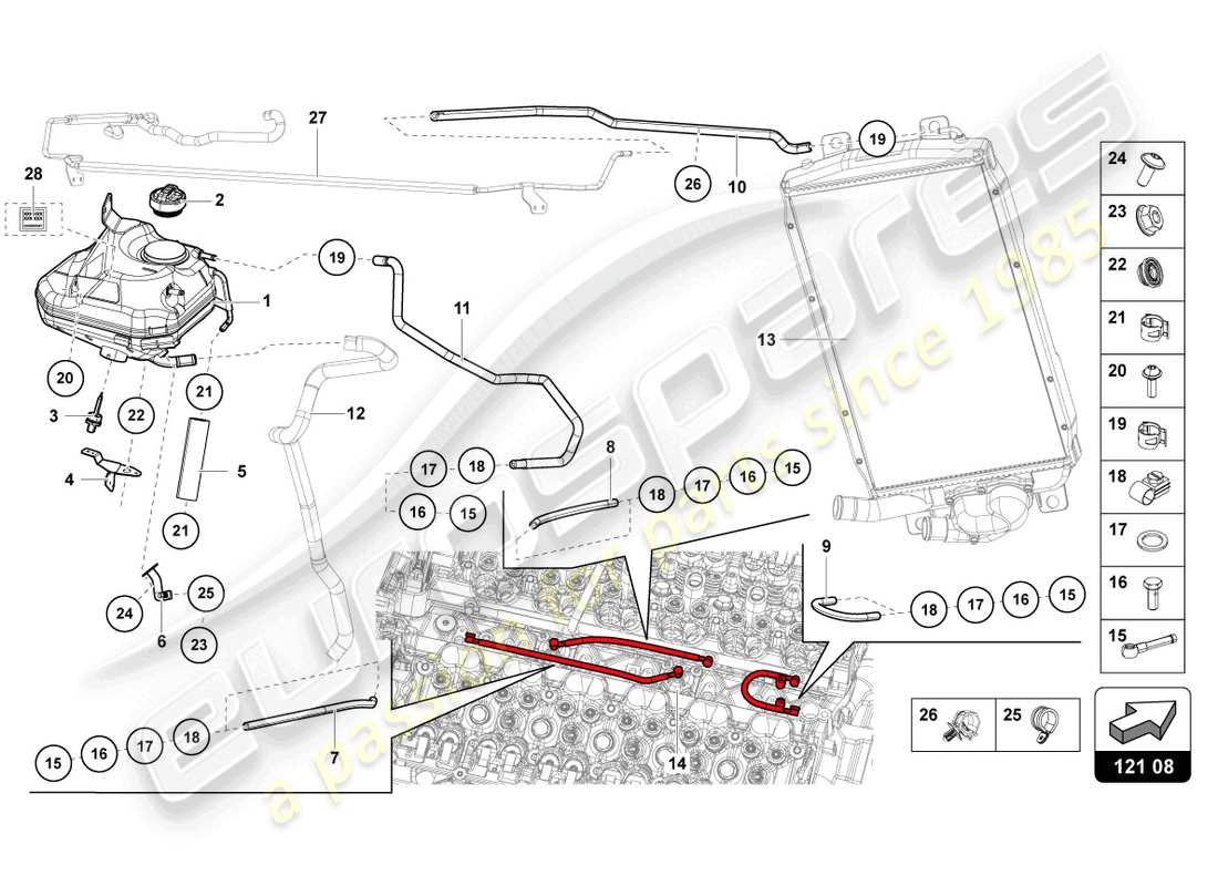 Lamborghini LP740-4 S ROADSTER (2018) FLUID TANK WITH COOLANT LEVEL INDICATOR Part Diagram