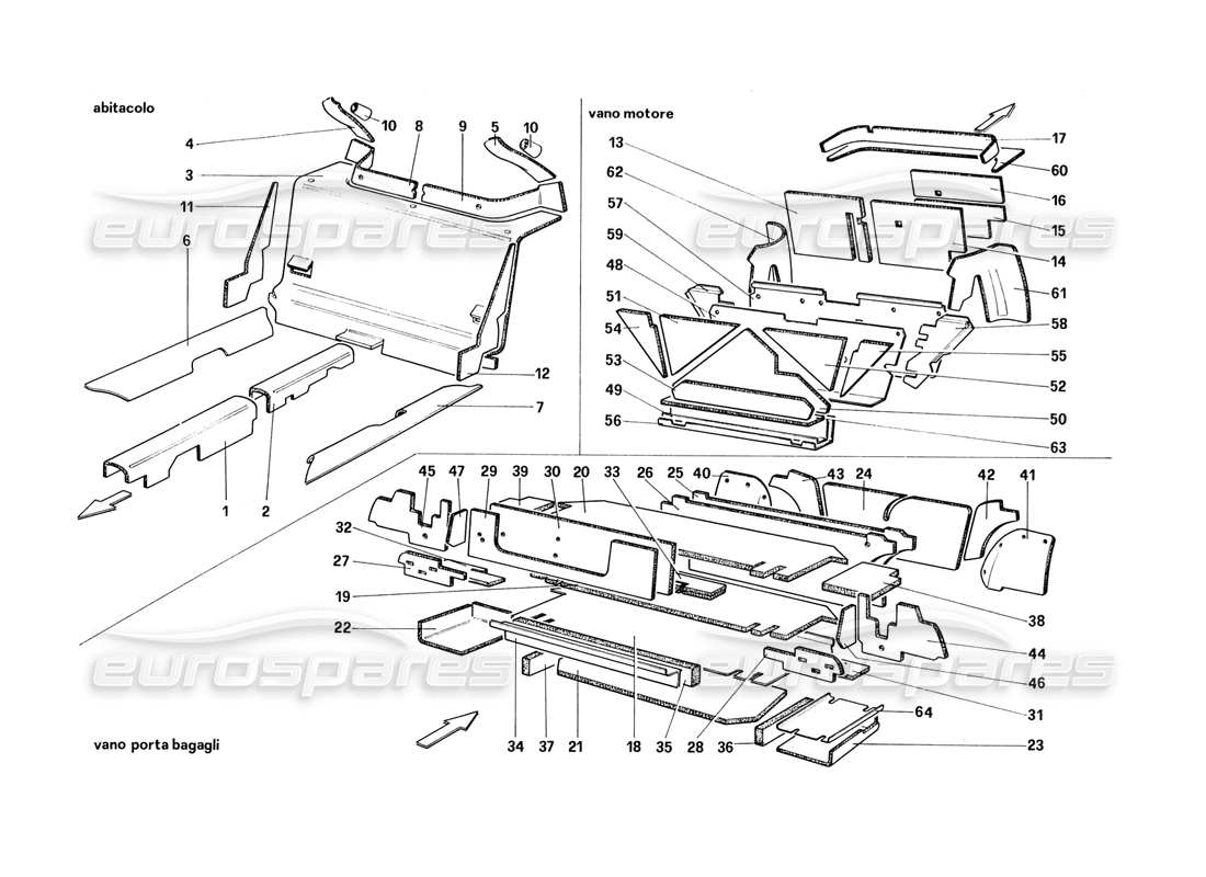 Ferrari 328 (1988) Luggage and Passenger Compartment Insulation (for CH87 - CH88) Parts Diagram