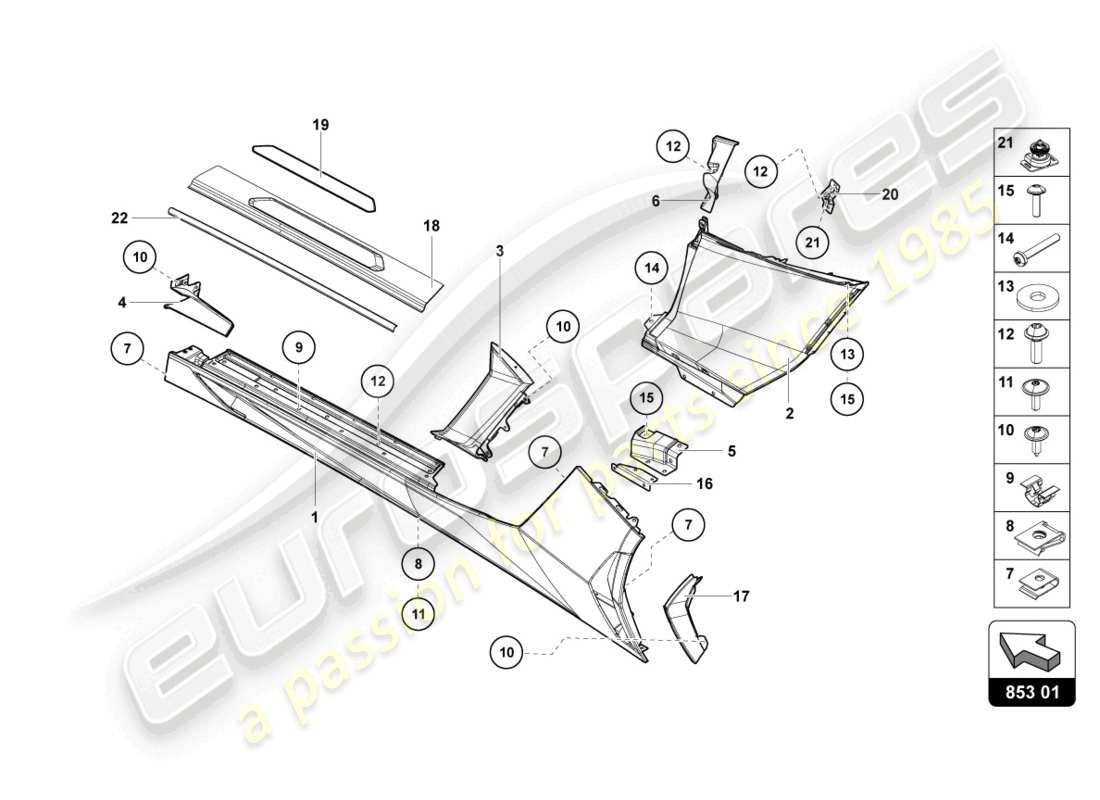 Lamborghini LP750-4 SV COUPE (2015) LOWER EXTERNAL SIDE MEMBER FOR WHEEL HOUSING Part Diagram