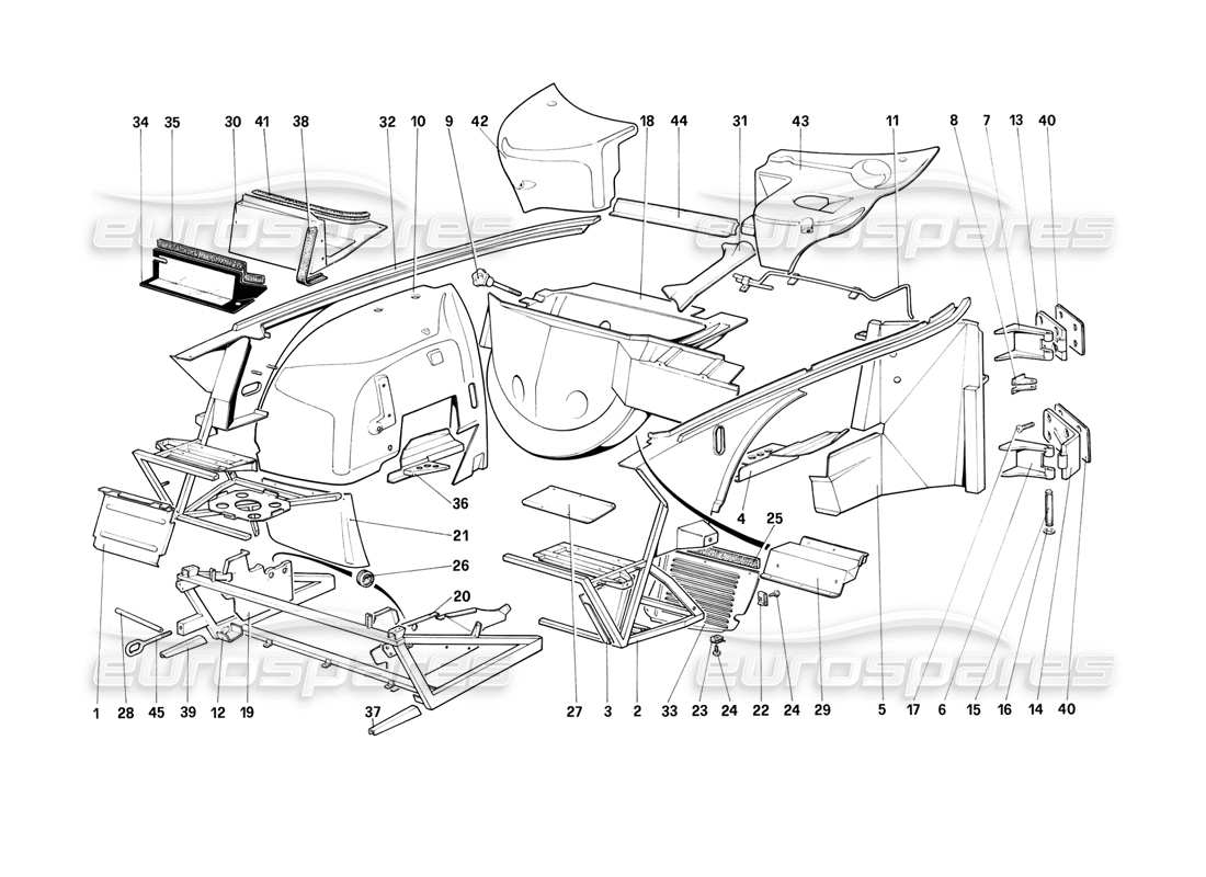 Ferrari Mondial 3.2 QV (1987) Body Shell - Inner Elements With Antiskid Parts Diagram