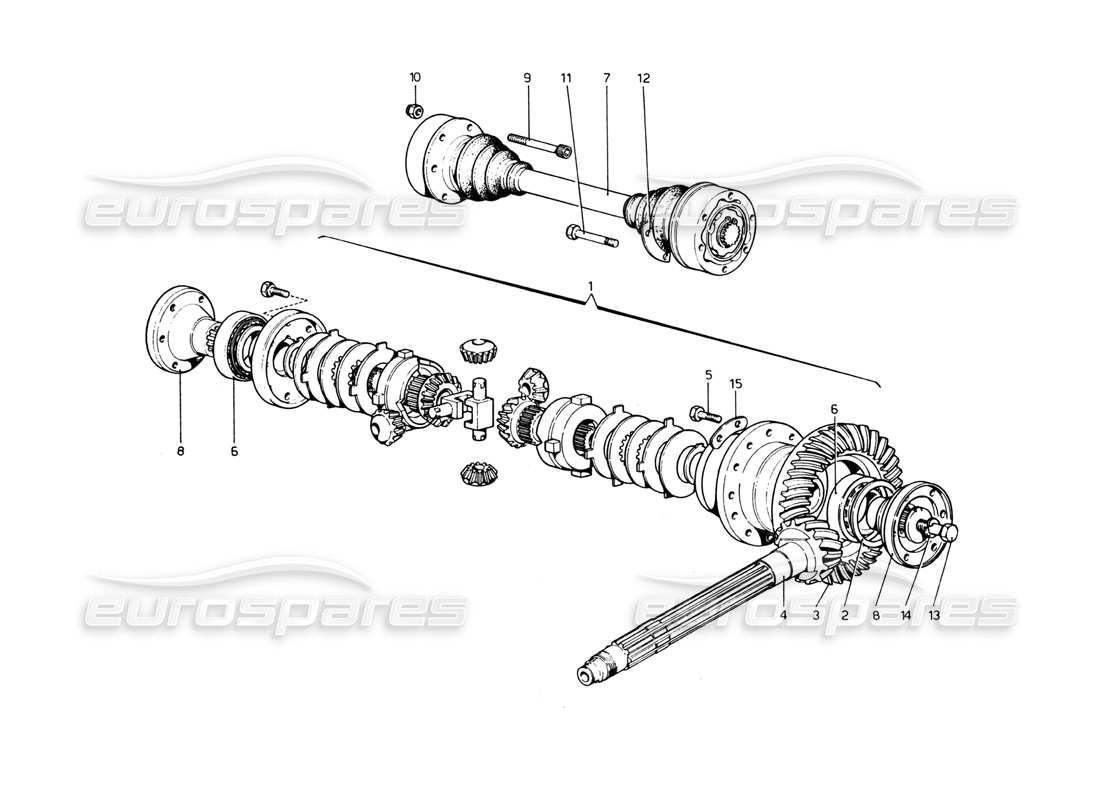 Ferrari 365 GT4 Berlinetta Boxer Differential & Axle Shafts Parts Diagram