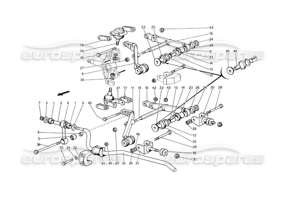 Ferrari 365 GT4 Berlinetta Boxer Front Suspension - Wishbones Parts Diagram
