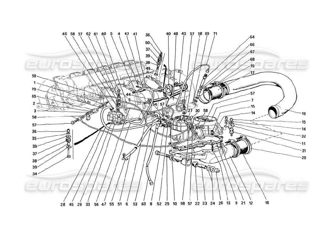 Ferrari 512 BBi fuel injection system - fuel distributors, lines Parts Diagram