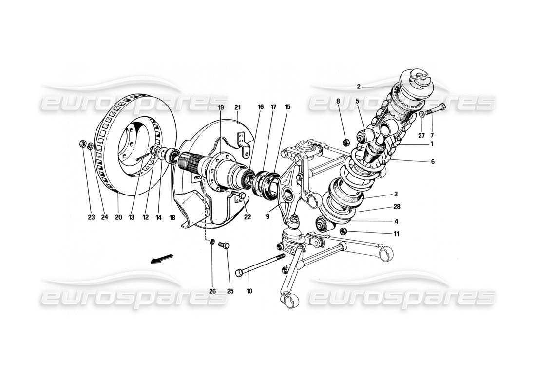 Ferrari 512 BBi FRONT SUSPENSION - SHOCK ABSORBERS Parts Diagram